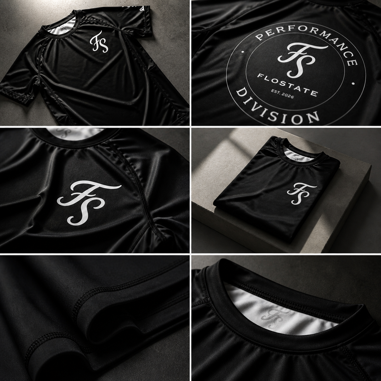 FloState Foundation black BJJ rashguard front view